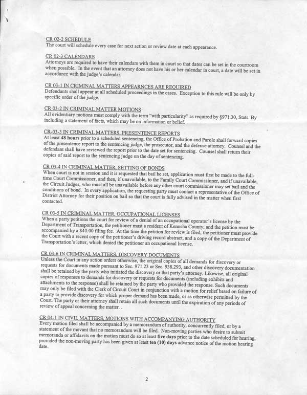 Kenosha Circuit Court Rules