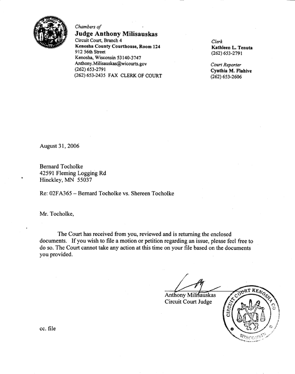 Response from Judge Milisauskas